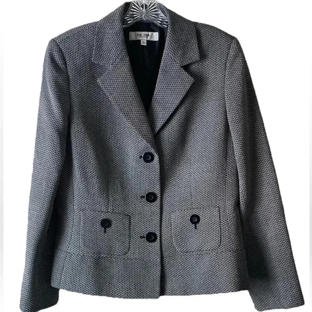 JONES STUDIO Separates| Black White Jacquard Long Sleeves Suit Blazer Size 14